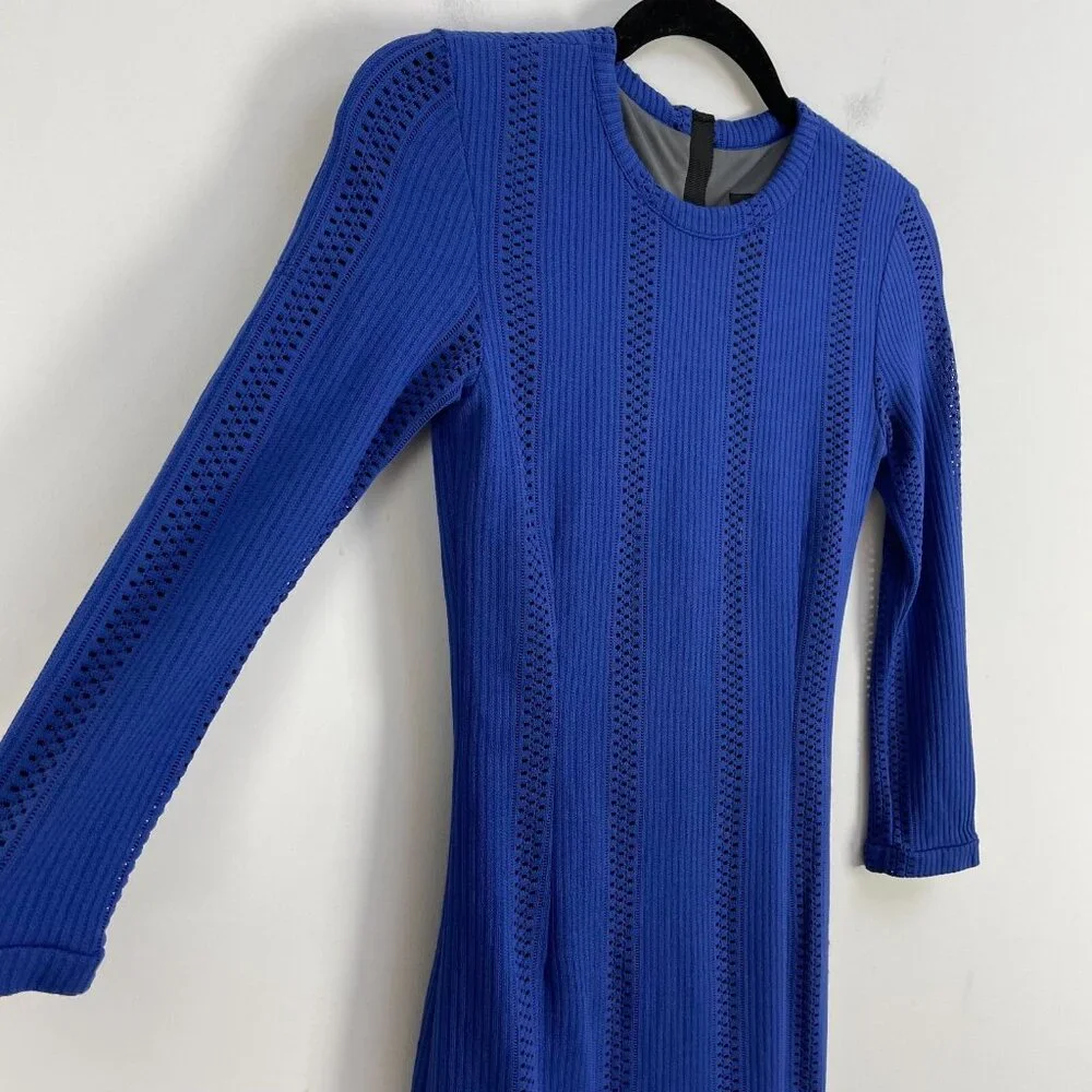 RAG & BONE‎ Womens 0 Elsa Royal Blue Pointelle Knit Dress Bodycon 3/4 Sleeve - Picture 12 of 16